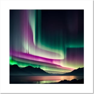 Minimalist Teal Purple Nature Night Sky Aurora Borealis Northern Lights Posters and Art